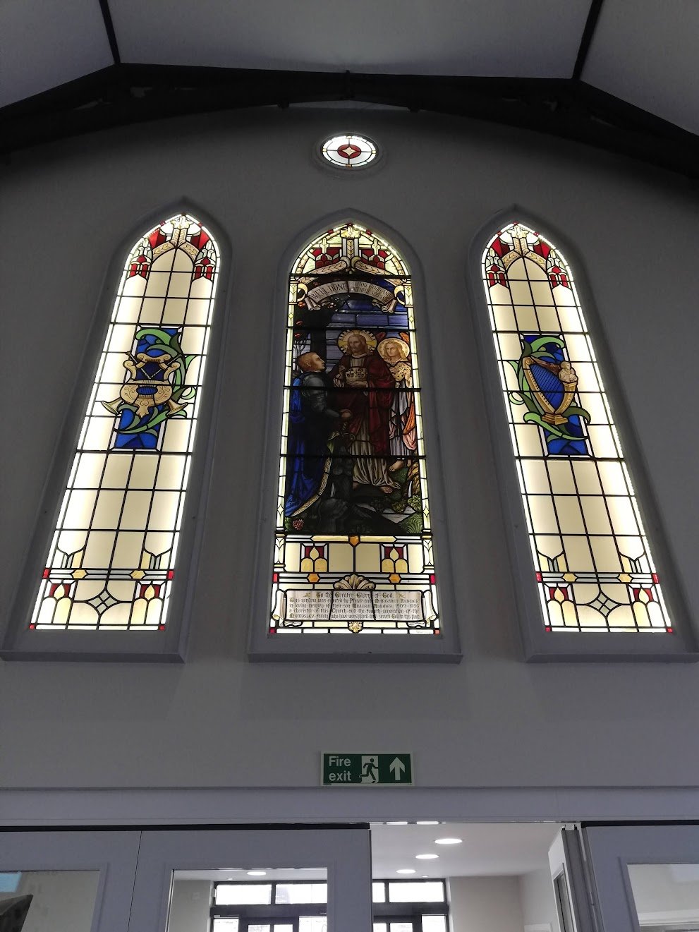 stained glass windows in Burscough Methodist church